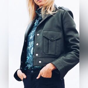 Claudie Pierlot Deep Green Genuine Leather Jacket